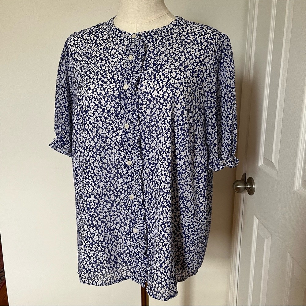 jcrew blouse tiny blue floral size l